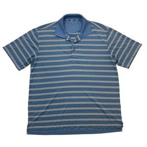Jack Nicklaus Golf Shirt Mens L Large Blue Stripe Golden Bear Performance Polo